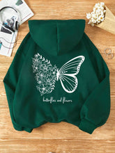 Back print butterfly and flowers green Hoodie